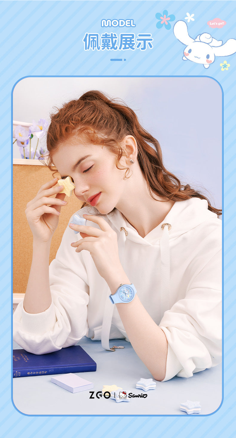 Sanrio Official Genuine Children's Watch for Girls, Cinnamoroll Waterproof, Only Tells Time, Quartz Watch for Middle School Students