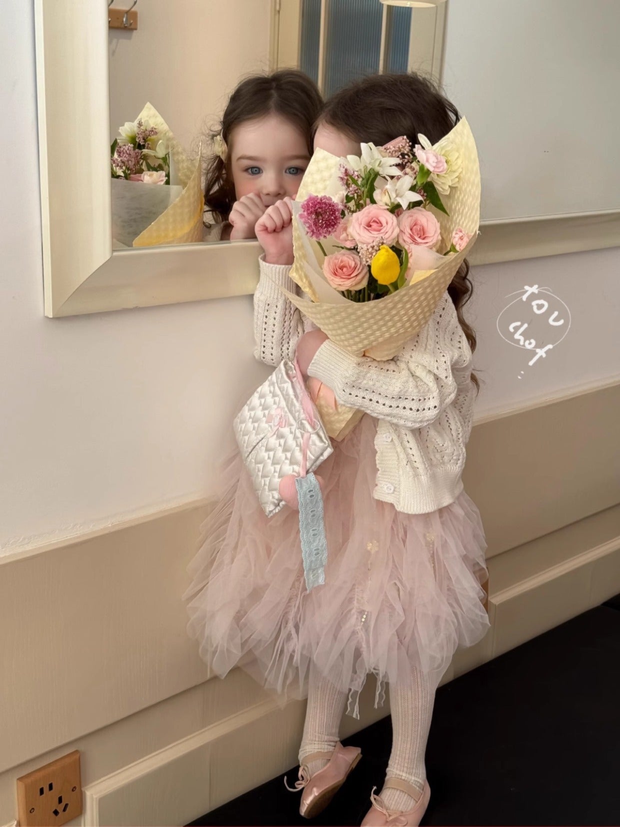 Girls Korean Style Cotton Strap Floral Mesh Princess Dress