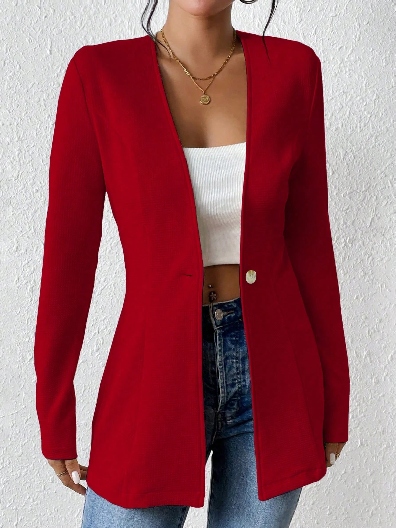 2025New Korean Fashion Style from Amazon Europe and America V Single Button Solid Color Long Sleeve Blazer