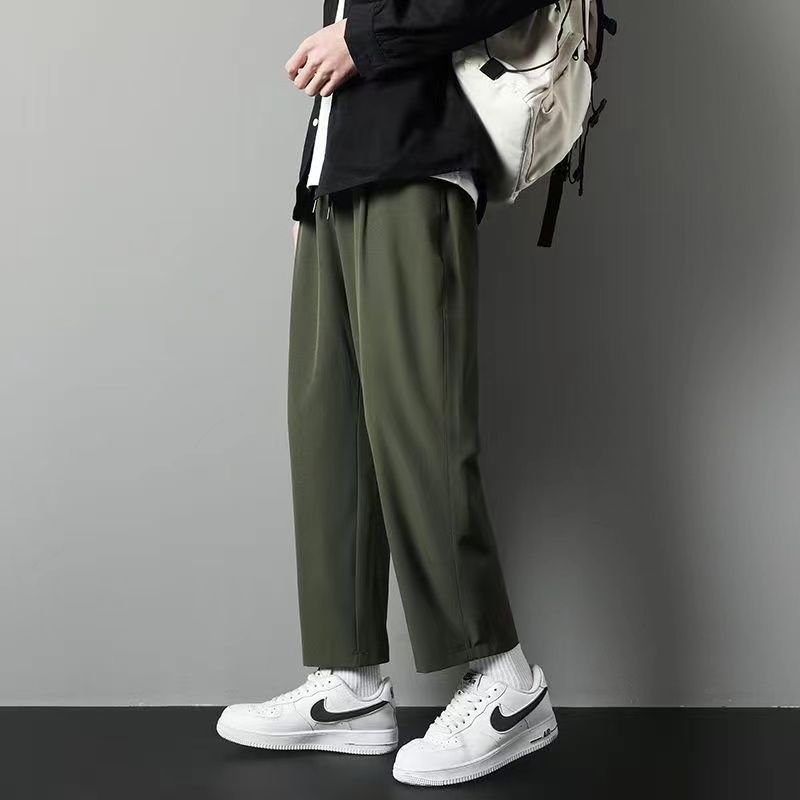 Summer Thin Pants Men Straight Pants Boys Trendy Versatile Loose Cropped Pants Students Summer Wide-Leg Casual Pants