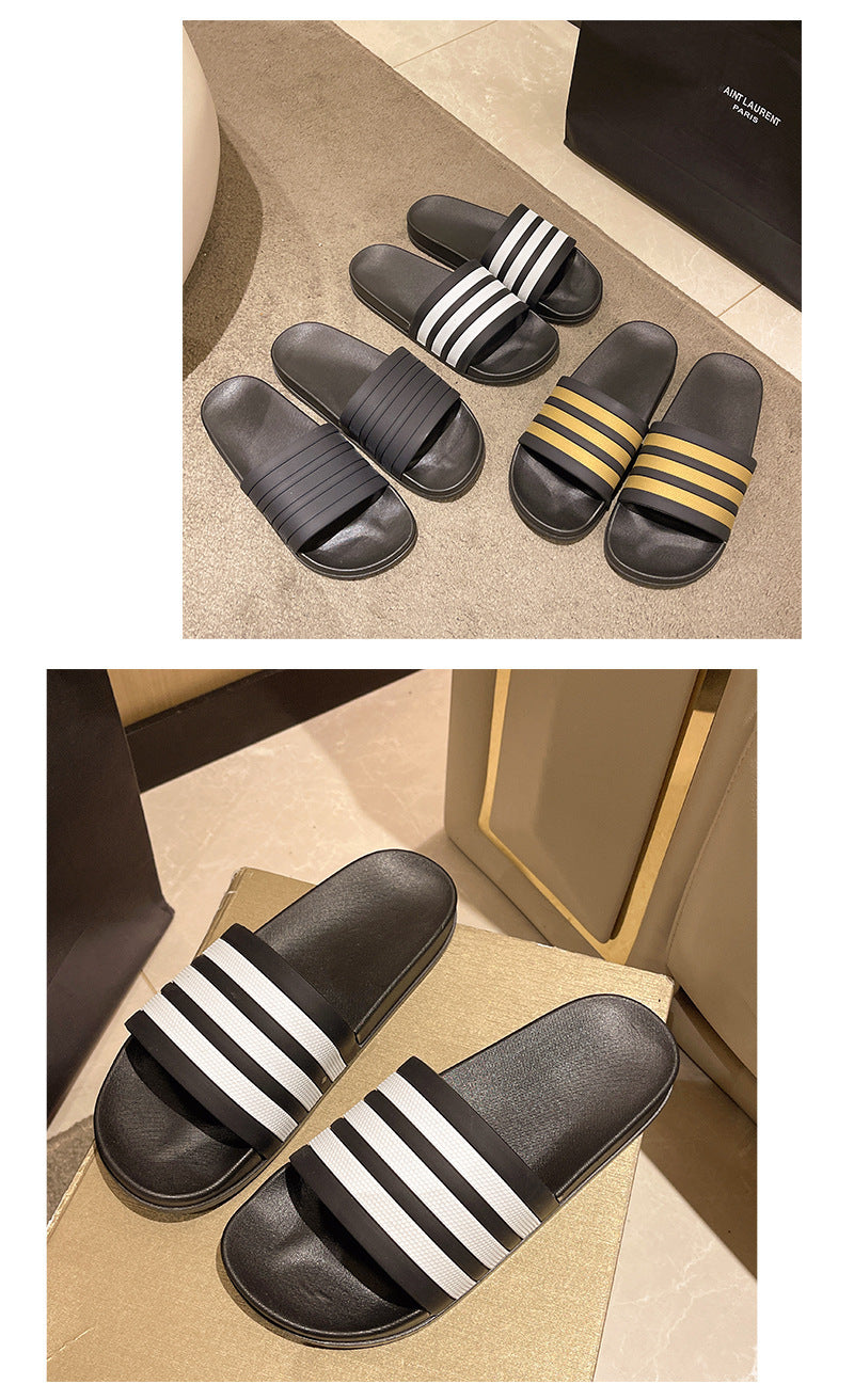 Men's Three-Stripe Slippers2024New Korean Style Outdoor Indoor Home Bathroom Non-Slip Beach Sandals
