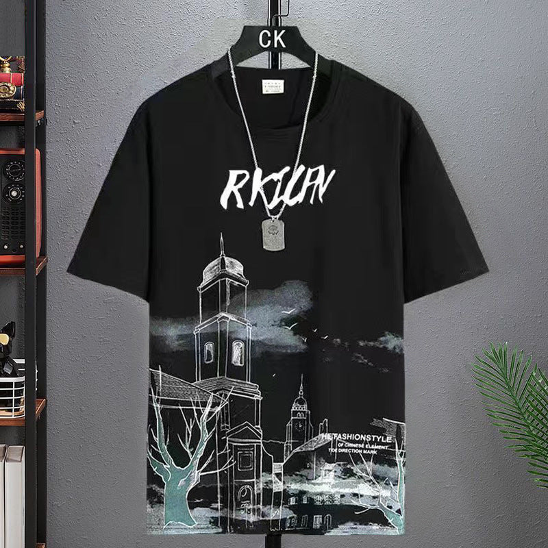 Ice silk short sleeve t Men's Summer T-shirt2025New Trendy Student Youth Half-Sleeve Men's Ice-Sense Ink-Splash T-Shirt