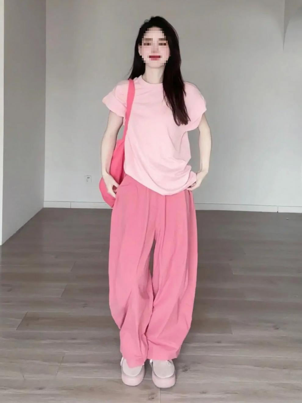 Summer Dopamine Full Set Shirt Wide-Leg Pants Two-Piece Set Lazy Style Fashion Casual Thin Suit for Petite Women