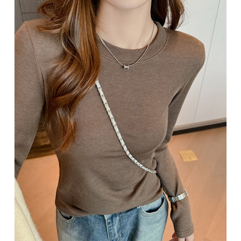 2025Early Autumn Top Outer Wear Round Neck Inner Wear Women's Fashionable White Long Sleeve t Women's Modal Base Shirt