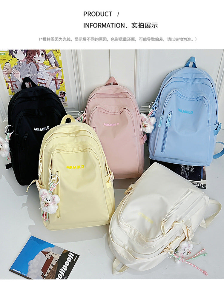 Large Capacity Backpack Women's New Fashion Simple School Bag Harajuku style solid color travel backpack for middle and high school students http://detail.1688.com/offer/967608488585.html