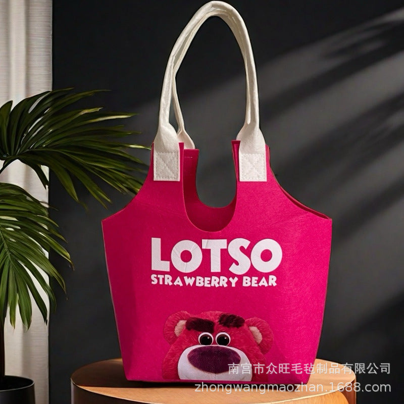 New Trendy Cartoon Felt Bag Printed Felt Tote Bag Large Capacity Exquisite Student Bag Travel Bag Storage Bag