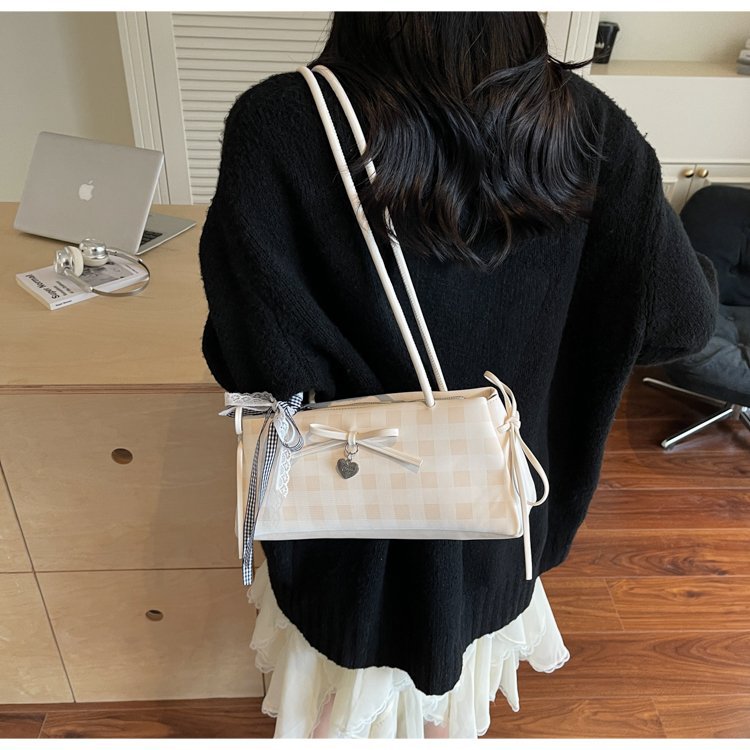 Dopamine Plaid Handbag Small Tote Bag for Women Summer2025New Ballet Style Bow Baguette Bag Underarm Bag Trendy