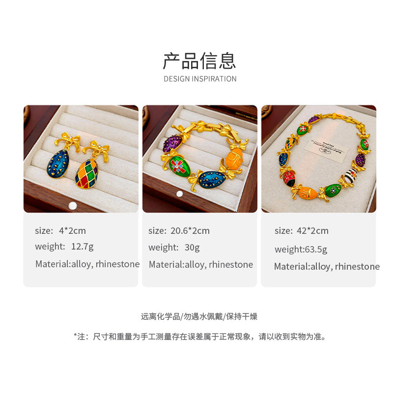 Medieval vintage Water Drop Flower Bow Necklace Palace Style Diamond Inlaid Oil Drop Collarbone Chain High-end Jewelry