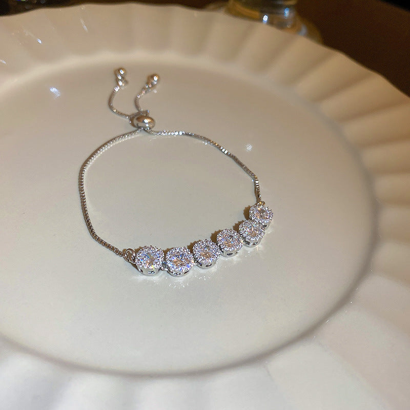 Xiaohongshu Same Style Hot-Selling Zircon Bracelet Light Luxury Niche Exquisite High-End Feel Adjustable Pull Jewelry for Women