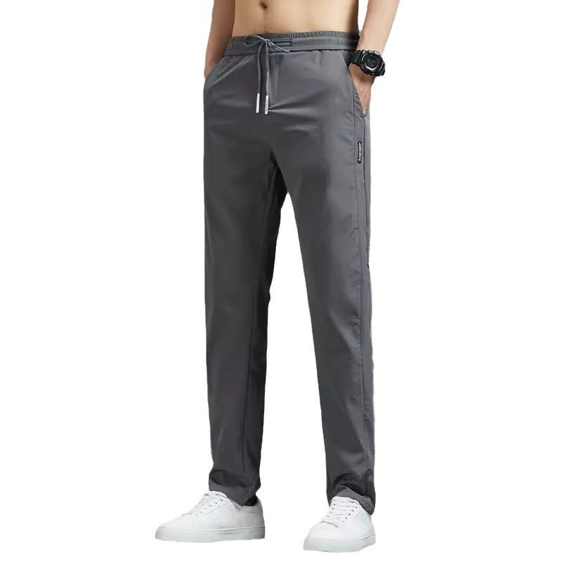 Summer Thin Casual Pants Quick-Dry Loose Plus Size Straight Pants Elastic Durable Sports Ice Silk Long Pants for Men