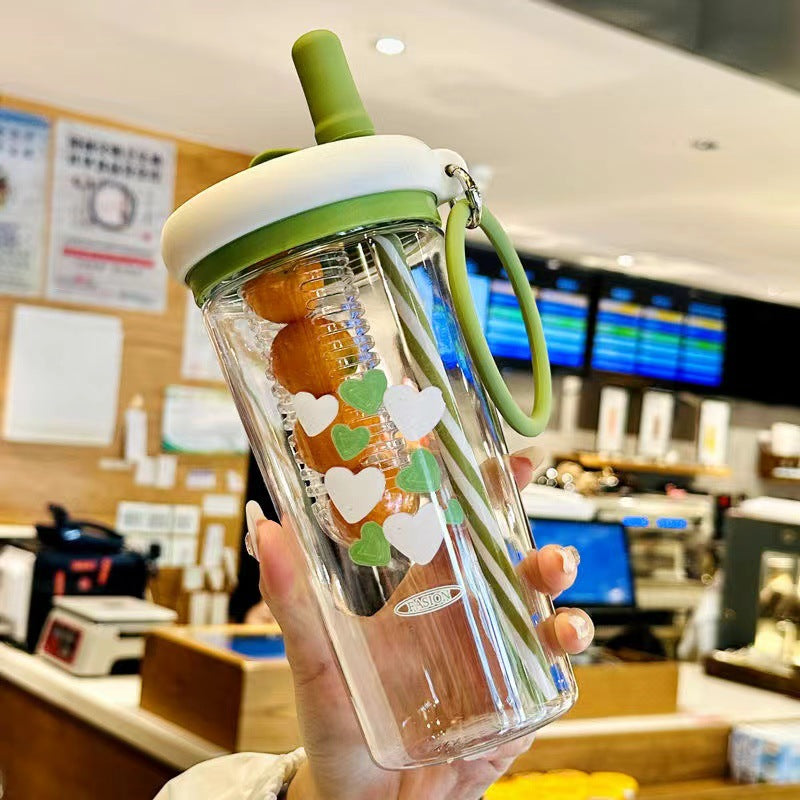 Water Cup for Girls, High Aesthetic Summer Cute Portable Ultra-light Self-contained New Style with Tea Infuser, Internet Celebrity Straw Space Cup