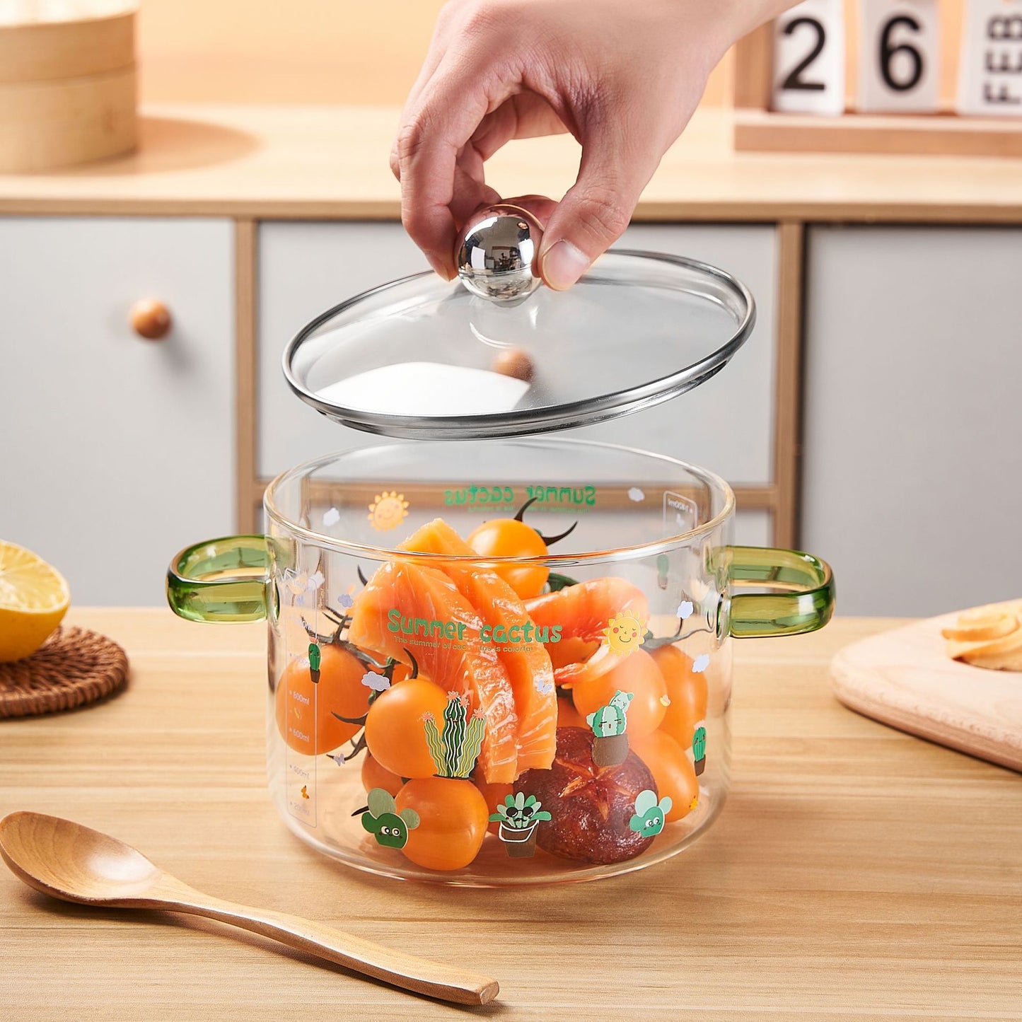 Creative Bear Double Ear Soup Pot Striped Pot Glass Transparent Health Pot Electric Ceramic Stove Heatable Instant Noodle Bowl Milk Pot