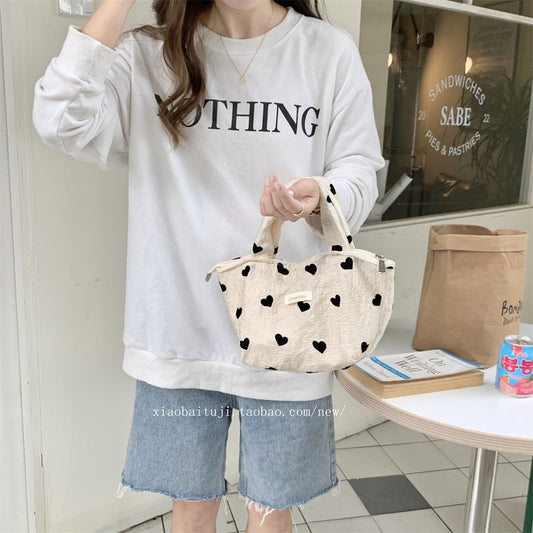 Little White Rabbit Desk New Textured Heart Canvas Single Shoulder Vest Bag Large Capacity Handbag for Women Underarm Small Win Shuo