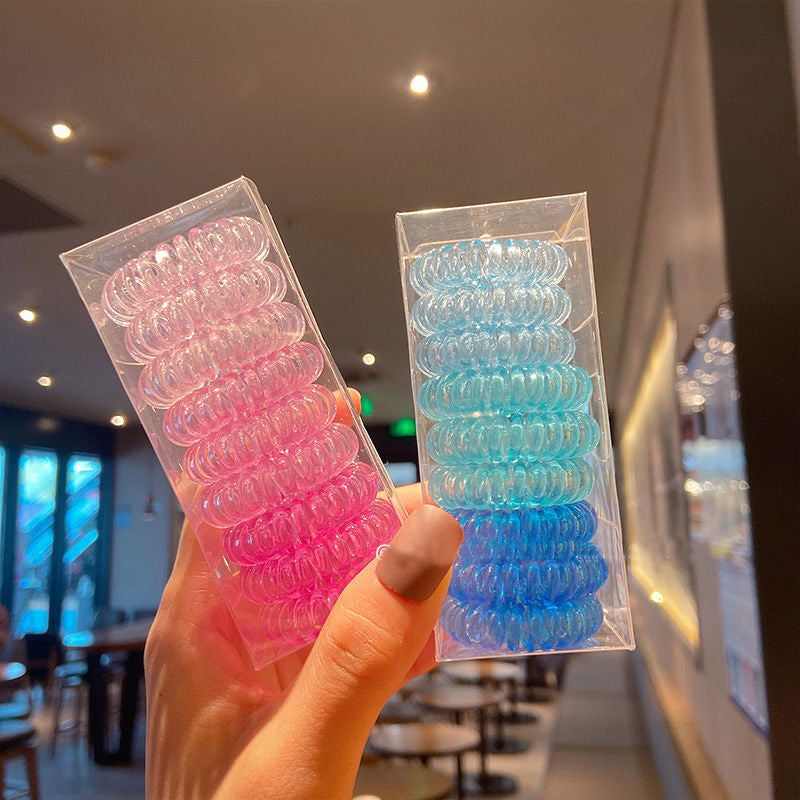 TikTok Hot Trend Korean Version ins Internet Celebrity Boxed Gradient Telephone Wire Hair Tie Fresh Style Elastic Band One Piece Dropshipping