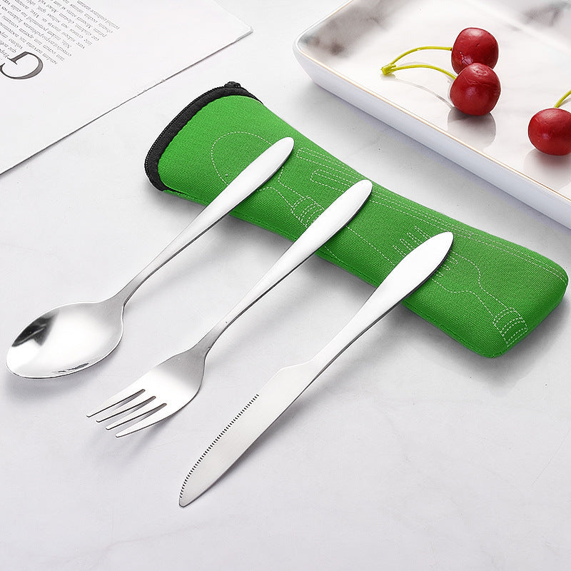 Stainless Steel Western Steak Knife Fork Spoon Cloth Bag Portable Western Cutlery Three-Piece Set Creative Gift Set Cross-Border Source