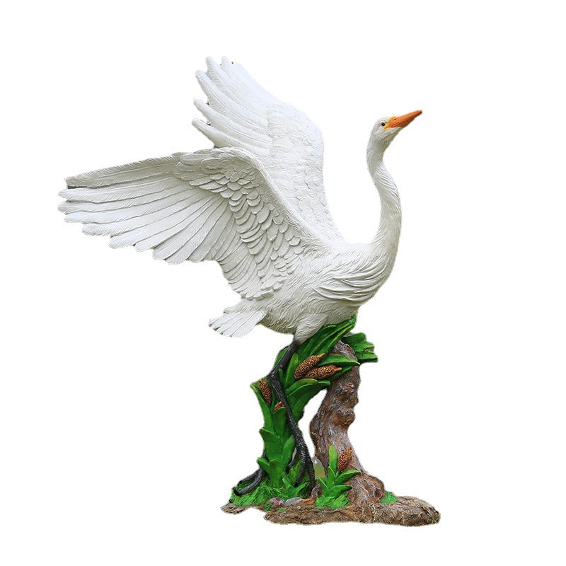 Outdoor Garden Imitation White Egret Fiberglass Ornament Home Courtyard Pool Rockery Resin Sculpture Floor Decoration
