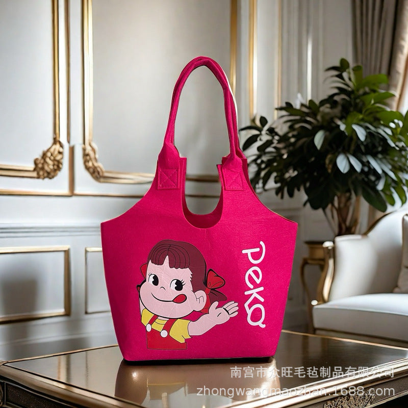 New Trendy Cartoon Felt Bag Printed Felt Tote Bag Large Capacity Exquisite Student Bag Travel Bag Storage Bag