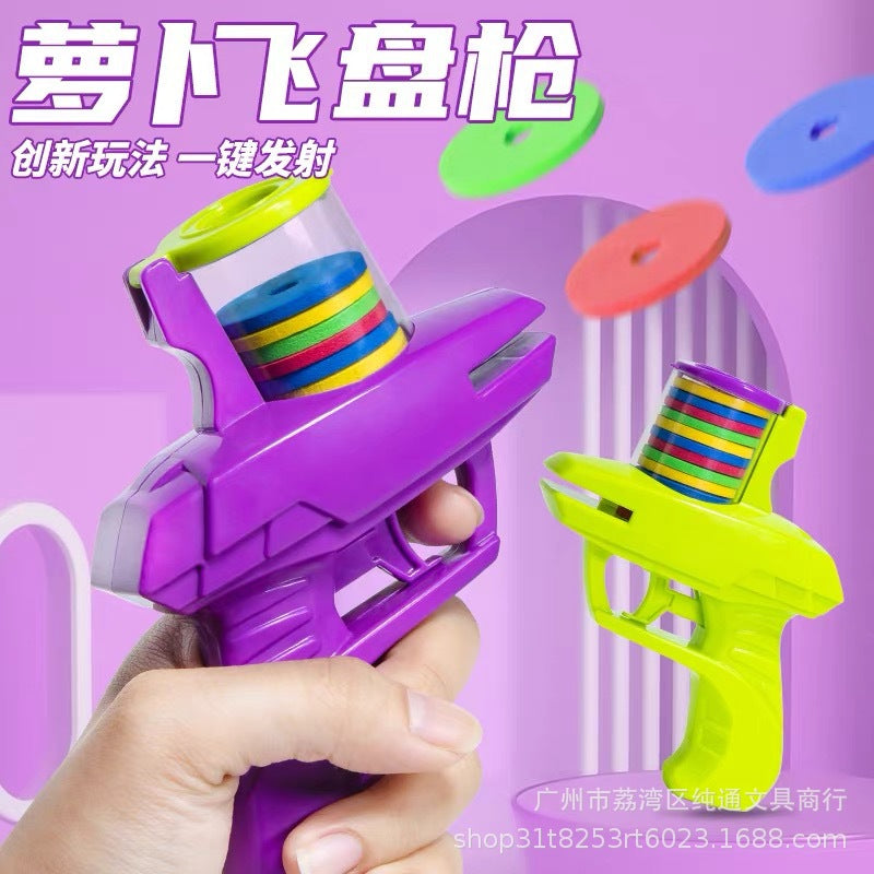 Round Disc Flying Saucer Ejection Gun Children's Stress Relief Toy Gun Radish Flying Disc Gun Creative Student Stress Relief Ejection Toy Gun