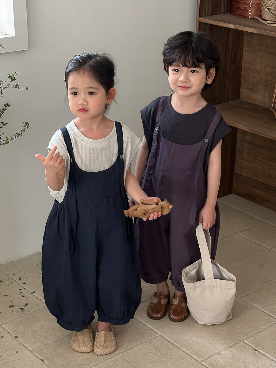 Jiaye Children's Products2025Children's Summer Thin Solid Color Cotton Overalls Boys and Girls Loose Stylish Lantern Pants