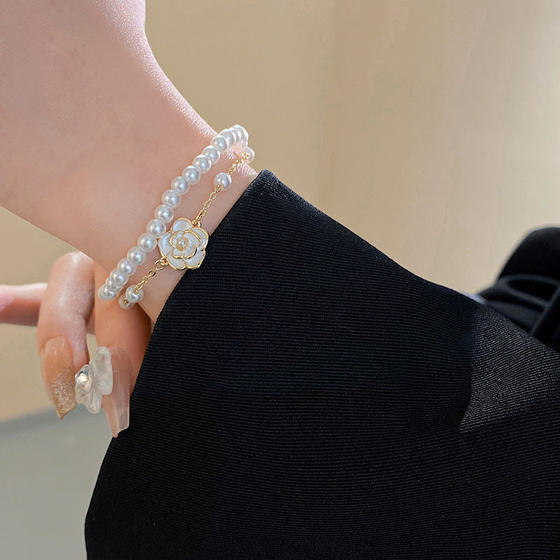 Real Gold Plated Oil Drop Camellia Pearl Bracelet Elegant Temperament Bracelet Light Luxury High-end Earrings Manufacturer Wholesale