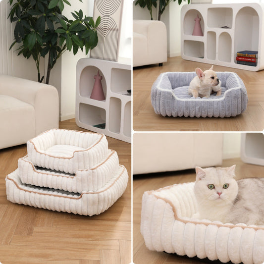 New Cross-Border Cat and Dog Bed All-Season Thickened Straight Strip Square Bed Rabbit Plush Soft Comfortable Pet Bed Depth