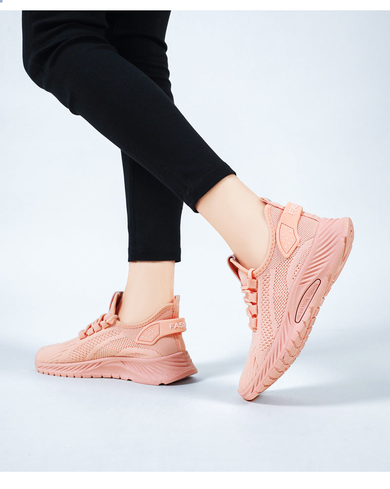 White Flyknit Soft Sole Running Shoes for Women, Summer New Versatile Lightweight Sneakers, Breathable Casual Sports Shoes