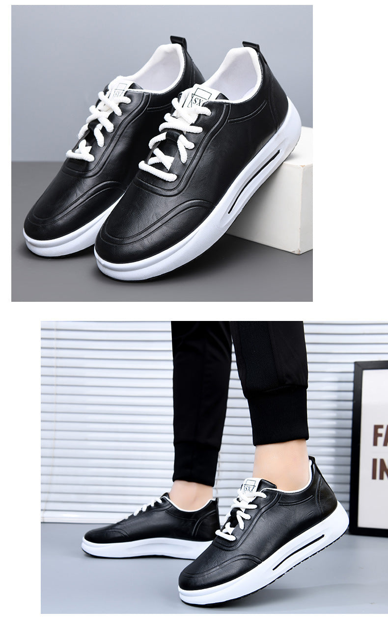 Men's Lace-up PU Waterproof Casual Leather Shoes Solid Color Shallow Mouth Soft Sole Soft Surface Low-top Men's Single Shoes Business Shoes