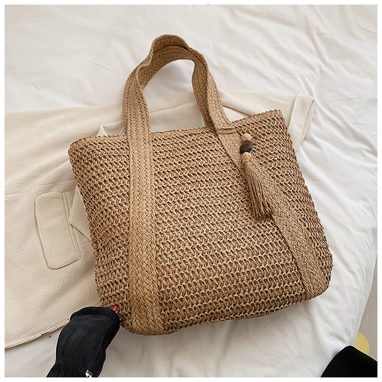 Cross-Border Hot-Selling Women's Bag Simple Large Capacity Lightweight Woven Bucket Beach Bag Trendy Straw New Handheld Shoulder Bag