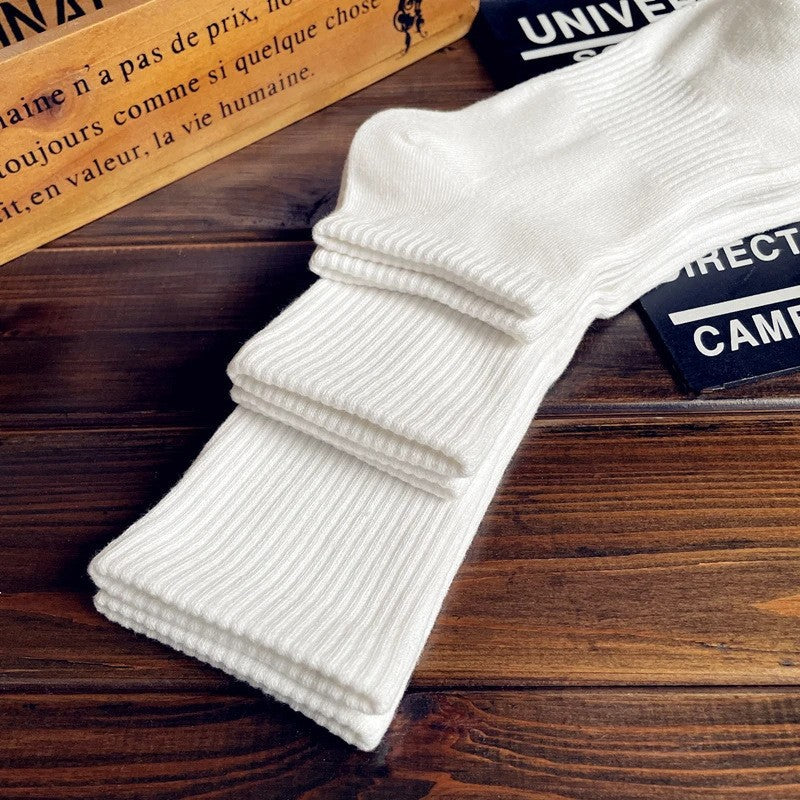 100%Pure Cotton Xinjiang Cotton Socks Men and Women Sports Socks Black and White Solid Color Autumn Winter Four Seasons Student Couple Deodorant Short Socks