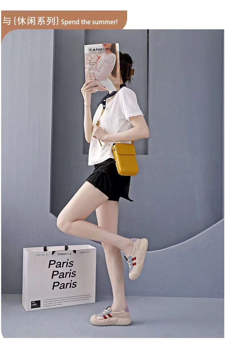 2024Summer New Korean Style ins Breathable White Sneakers for Women Low-top Casual Platform Shoes Thick-soled Wedge Sneakers Sports Shoes