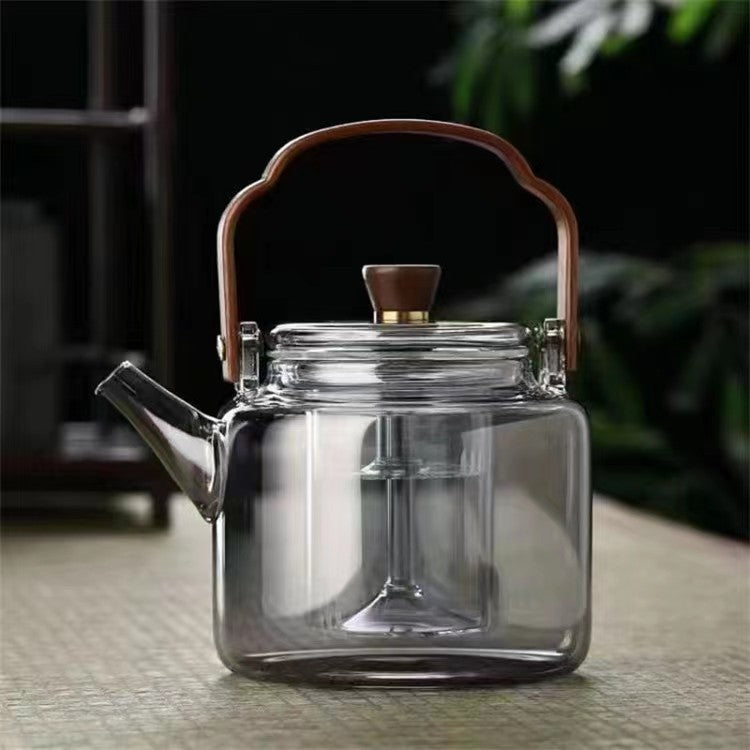 Transparent Black Handle Teapot for Tea Brewing, Glass Kettle for Boiling Water, Tea Brewing Pot for Electric Ceramic Stove, Charcoal Stove Tea Brewing Pot