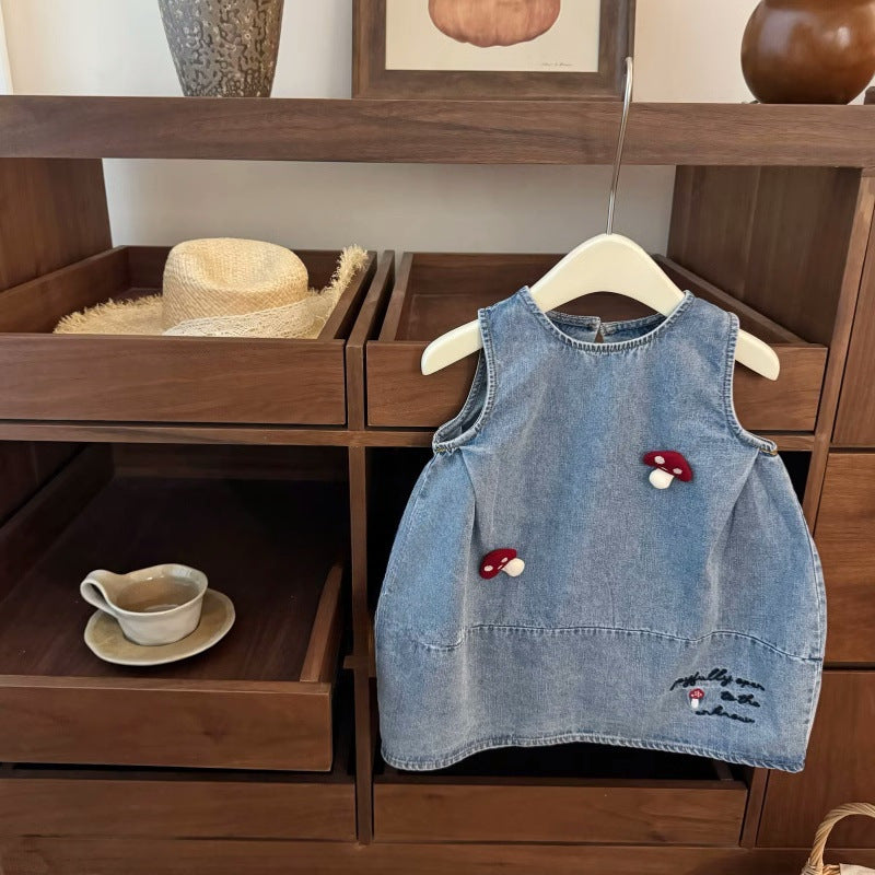 Little Salted Lemon baby Summer New Dress2025Girls' Embroidered Flower Bud Dress Stylish Baby Girl Tank Dress Trendy