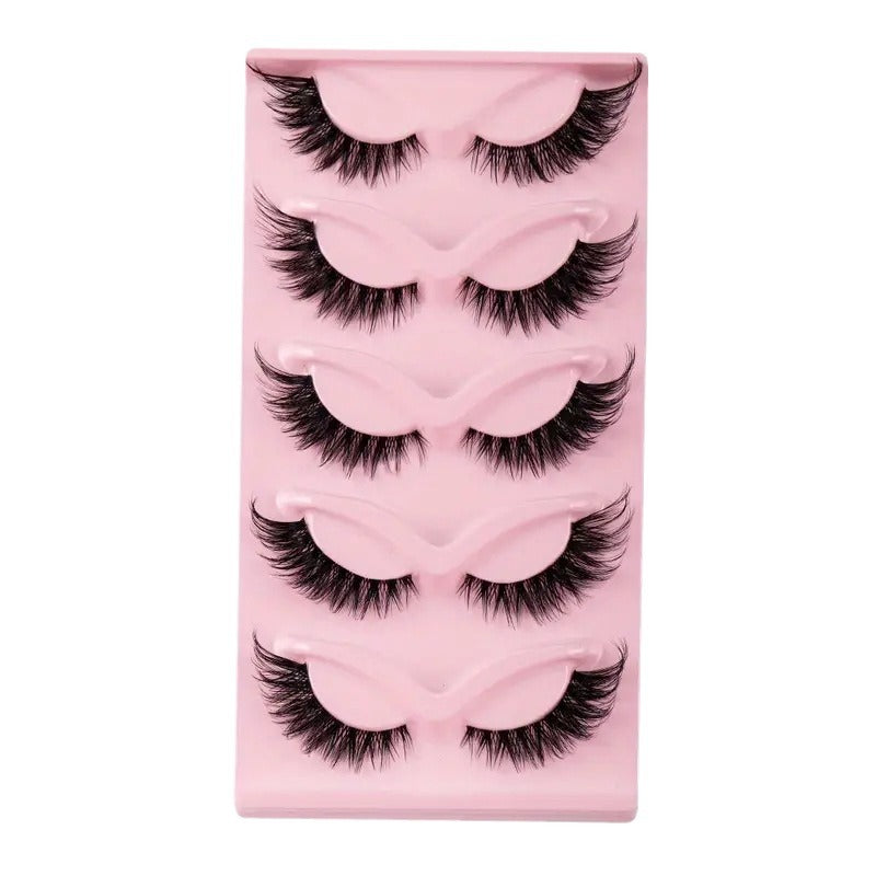 Cross-border shipping European and American style5Pair of Fox Series Slanted False Eyelashes Natural Style One-Piece Black Stem Cat Eye False Eyelashes