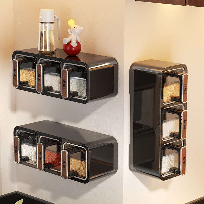 Wall-Mounted Spice Box for Home Kitchen Seasoning Storage, Wall-Mounted Spice Bottle Jar, Sealed Condiment Salt Jar, Seasoning Jar