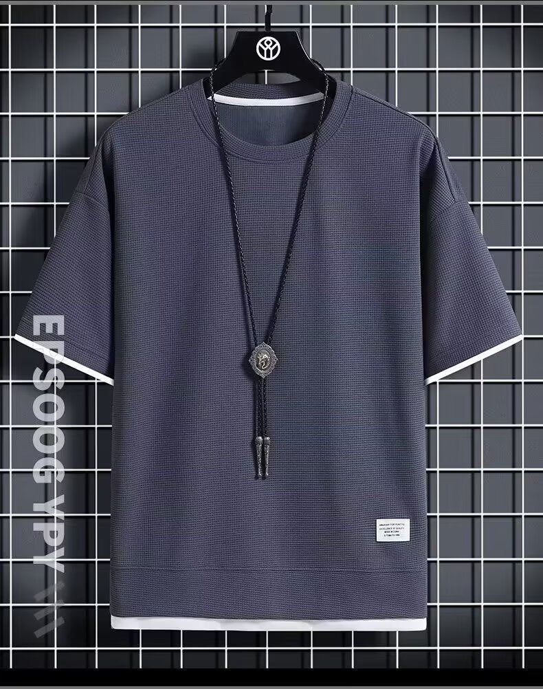Chaolun Men's Short Sleeve Shirt t Summer Trendy Thin Breathable Shirt T Loose Waffle Short Sleeve Shirt