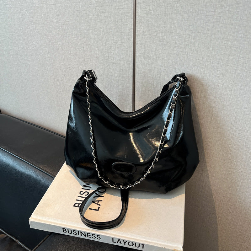 Summer Fashion Simple Casual Soft Surface Fresh Glossy Solid Color Large Capacity Commuter Shoulder Crossbody Bag2025New