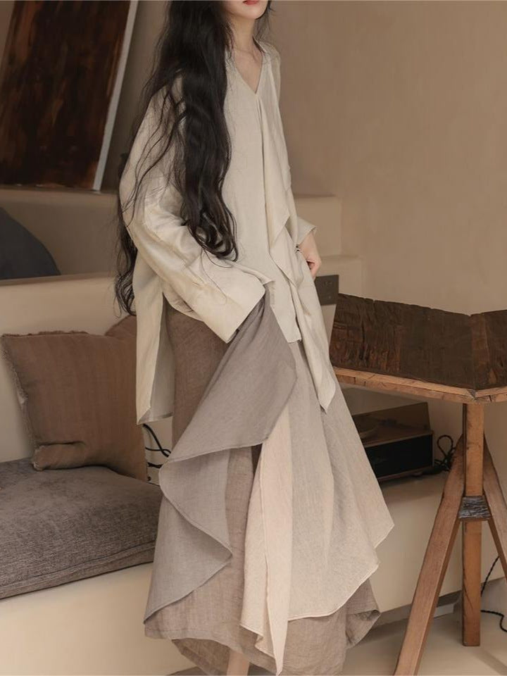 chic Minimalist Wave Long Irregular Patchwork Solid Color Midi Skirt Low Suit Quiet Style Salted Niche