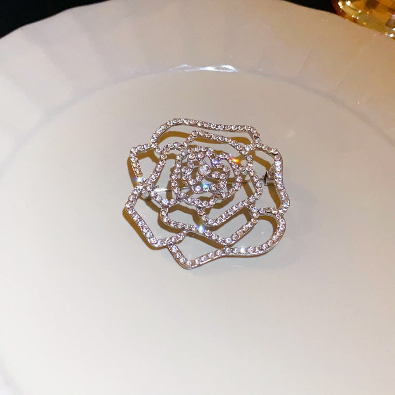 Inlaid Diamond Pearl Digital Flower Brooch French Light Luxury Elegant Pin Fashion Niche High-end Suit Accessory for Women