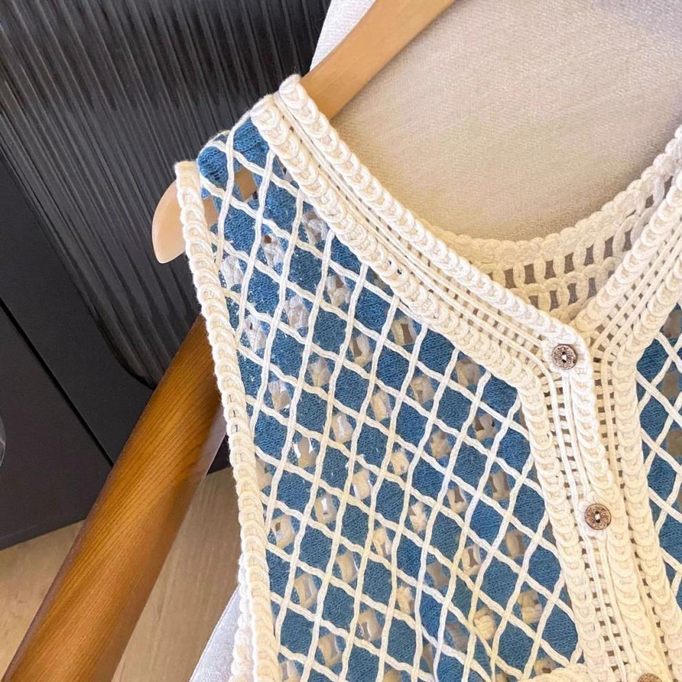Ethnic Style Diamond Pattern Tassel Knitted Vest Women Xinjiang Grassland Beach Vacation Hollow Out Cardigan
