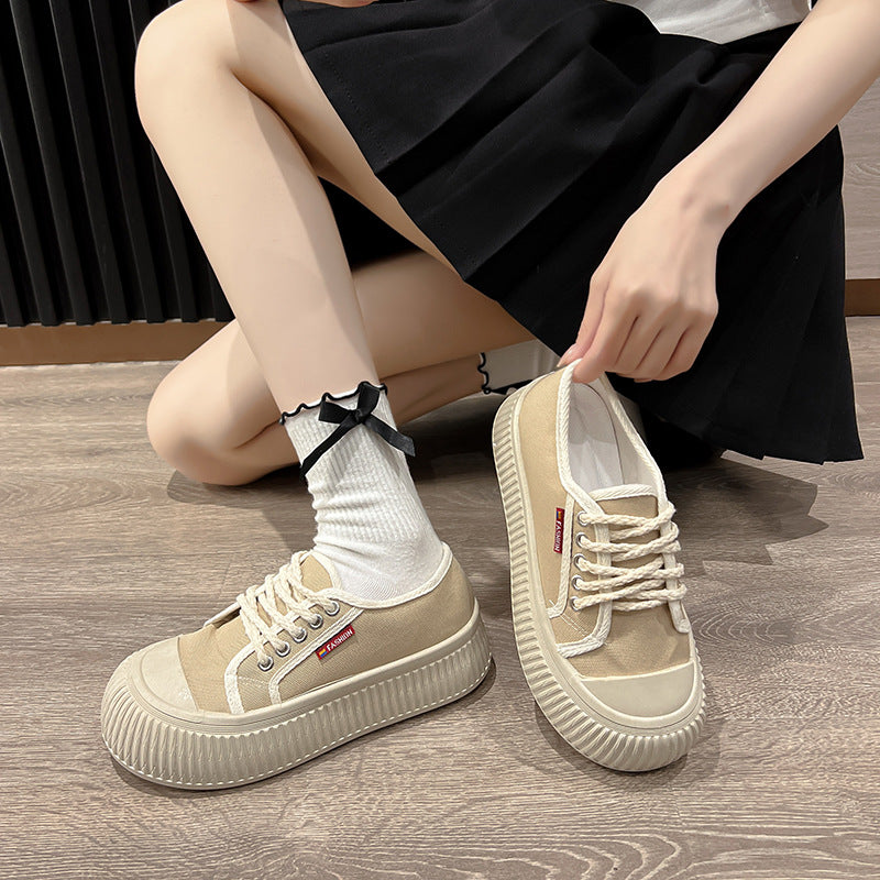 Summer New Trendy Women's Shoes Korean Style Canvas Shoes Thick Sole Loafers Fashion ins White Sneakers Platform Shoes Soft Sole