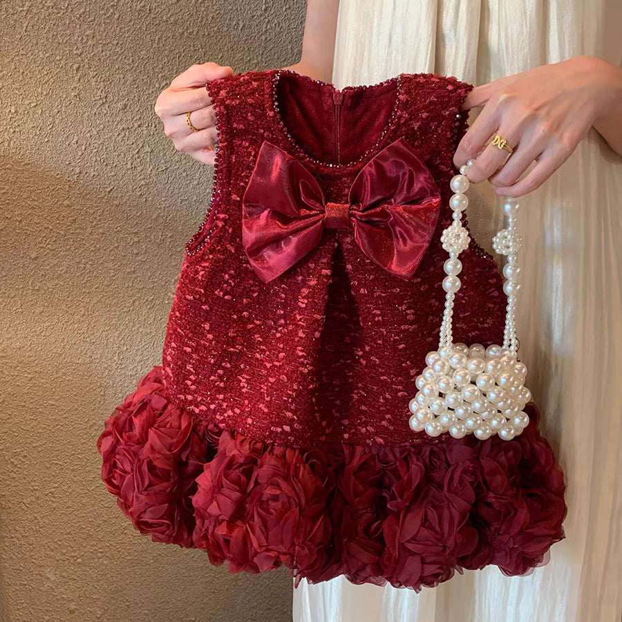 Sweet Little Girl's Little Chanel Style Dress New Children's Autumn Winter Girl's First Birthday Dress Floral Tank Dress