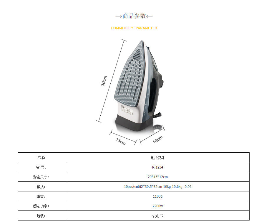 Cross-border European and American Standard Household Steam Iron Handheld Hanging Corded Electric Iron Dry and Wet Dual-use2200W