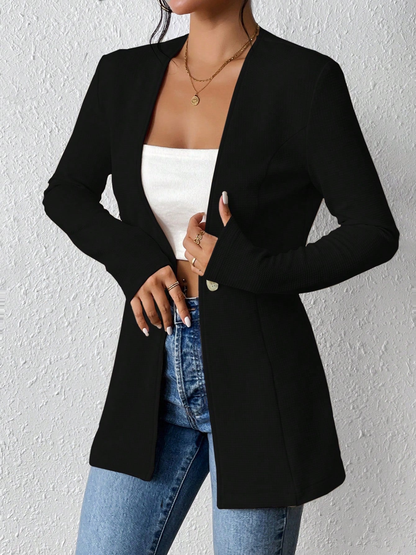 2025New Korean Fashion Style from Amazon Europe and America V Single Button Solid Color Long Sleeve Blazer
