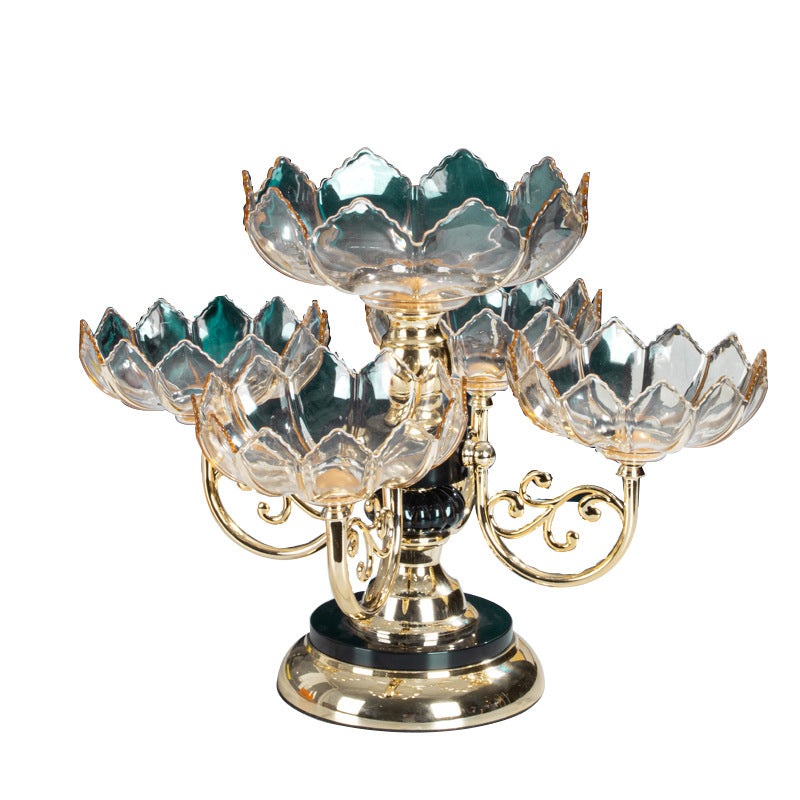 Fruit Plate Household Multi-layer Rotating Fruit Plate Living Room Fruit Plate European-style Light Luxury Crystal Plate Anti-Fall