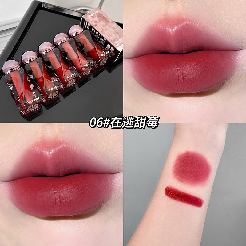 Gege Bear Soft Light Mousse Lip Mud Velvet Soft Mist Matte Autumn Winter Atmosphere Whitening Lip Gloss Cross-Border Beauty Makeup