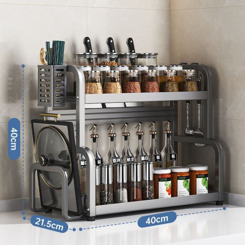 Kitchen Spice Rack Knife Holder Countertop Multifunctional Seasoning Kitchenware Storage Rack Multi-layer Stainless Steel Wholesale