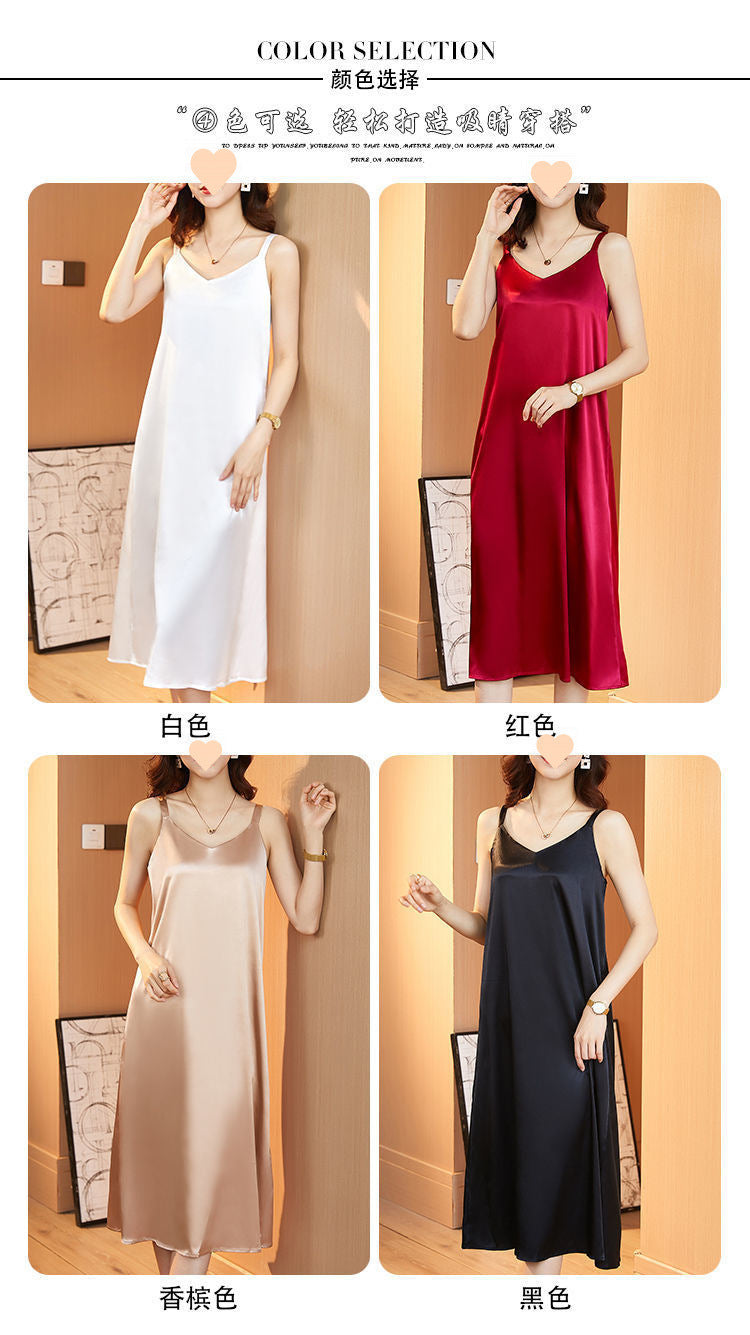 Lace Strap Dress Vest for Women, Inner Wear and Outer Wear, Spring and Summer New Loose Plus Size Silk Satin Collar Sleeveless