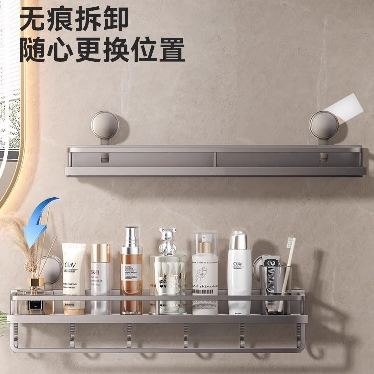 Space Aluminum Bathroom Suction Cup Storage Rack Wall-Mounted No-Drill Towel Rack Washstand Multifunctional Organizer