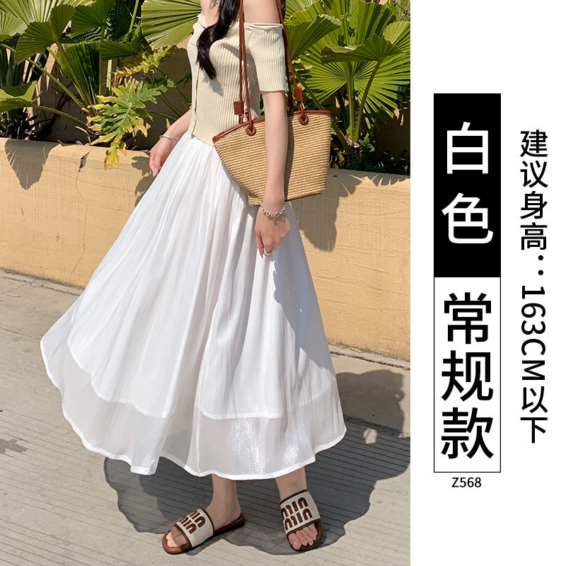 High-end Flowing Sheer Skirt for Women in Summer2025New Style Glassy Sheer Large Hem Mid-Length Draped a Women's pleated skirt