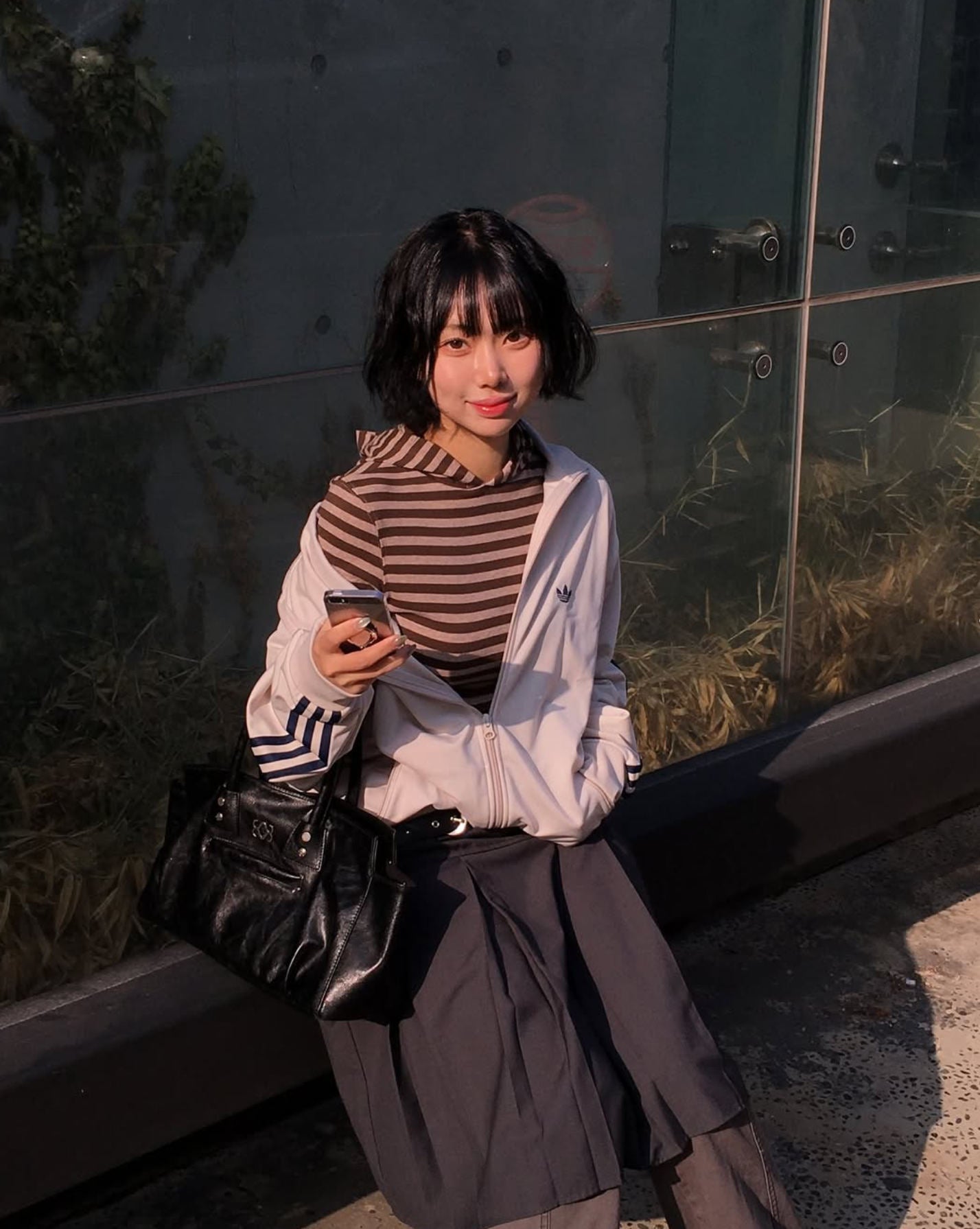 Pre-Sale】2025New Autumn Korean Dongdaemun Tian Xiwei Same Style Striped Hooded Sweatshirt TS16771